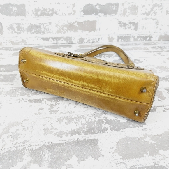 Jean Fogel Leather Tan/Gold Outside Zip Pocket Handbag 1008 - Picture 7 of 12